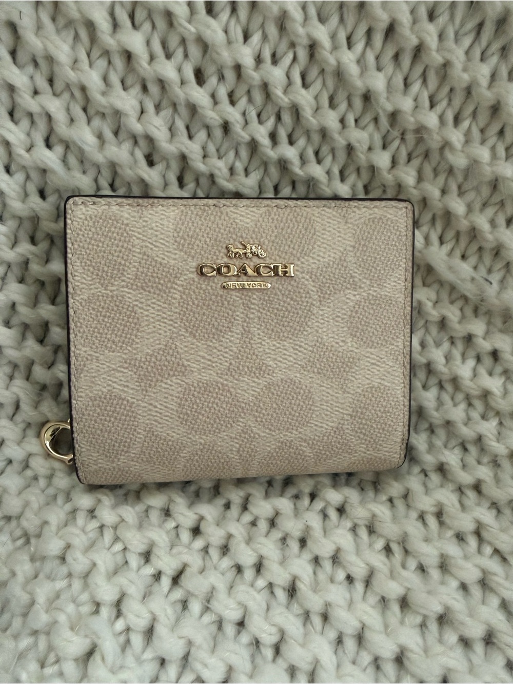 Coach Compact Signature Wallet in Light Beige with Gold Logo